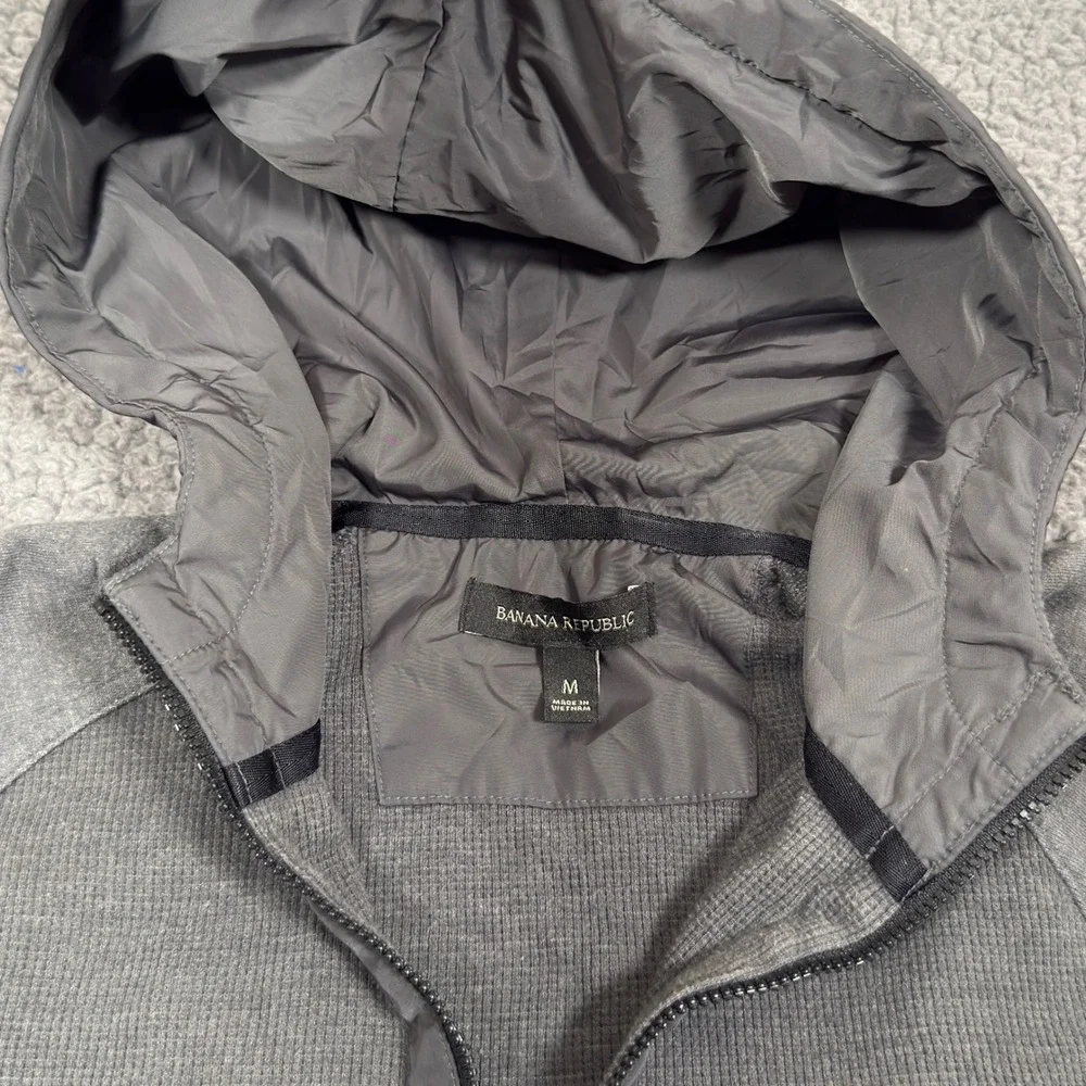 Banana Republic Hoodie Mens Medium Gray Waffle Knit 1/4 Zip Sweatshirt Pullover